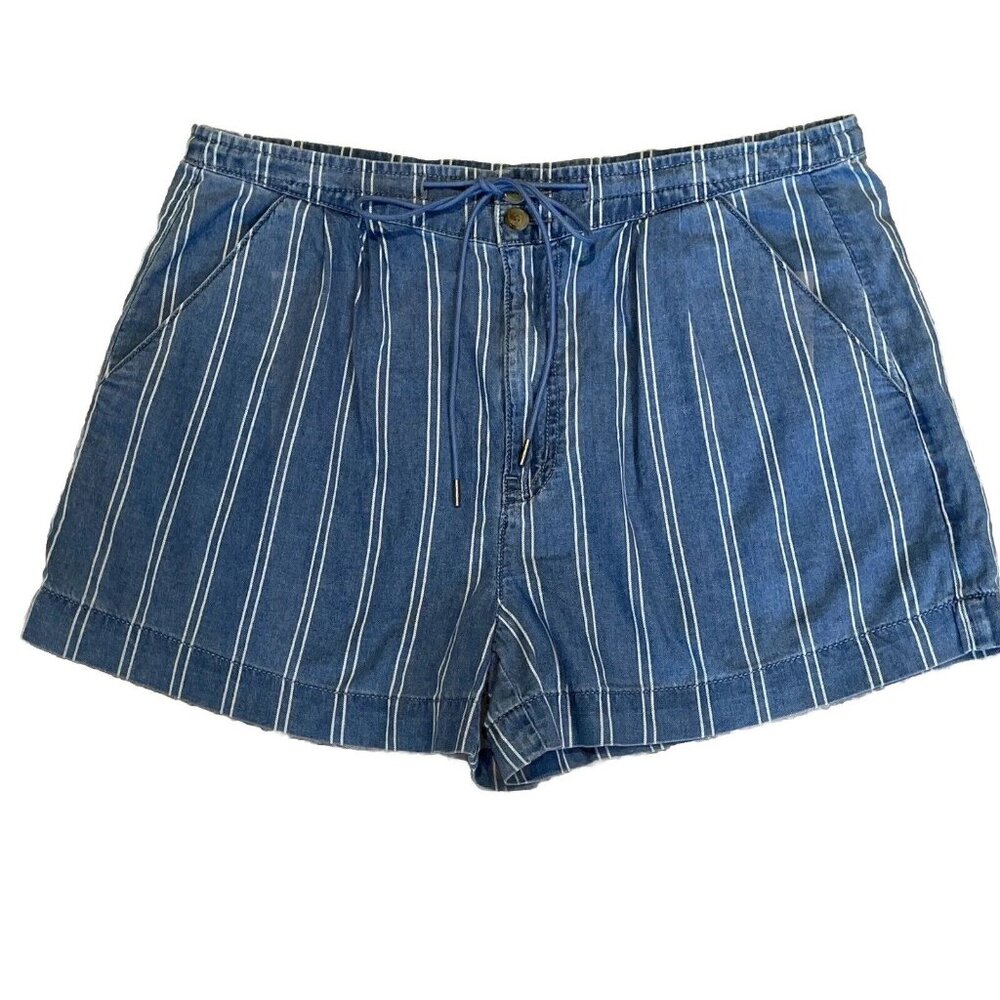 AMERICAN EAGLE Womens Tomgirl Shorts Size 12 Drawstring Striped Chambray Relaxed